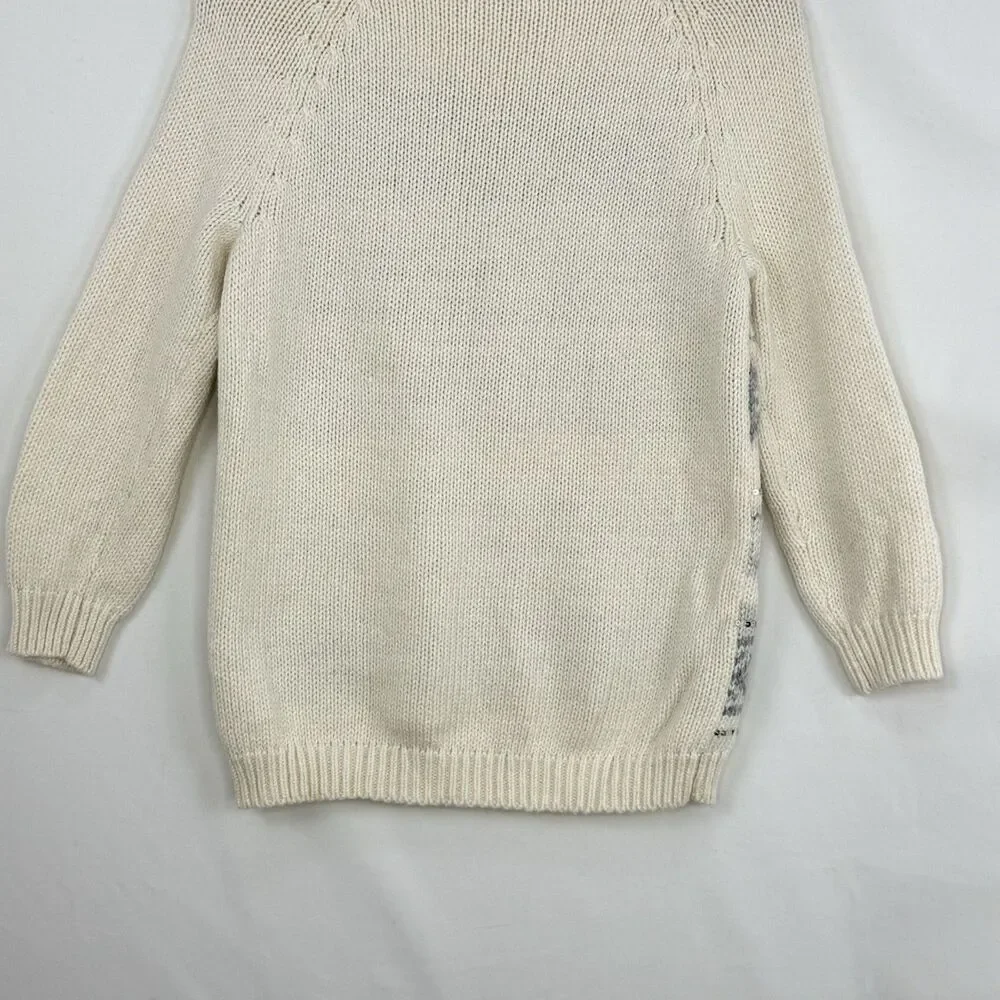 Old Navy Sweater Jumper Small PetiteFair Isle Cream Gray Knit Sequins Loose Fit